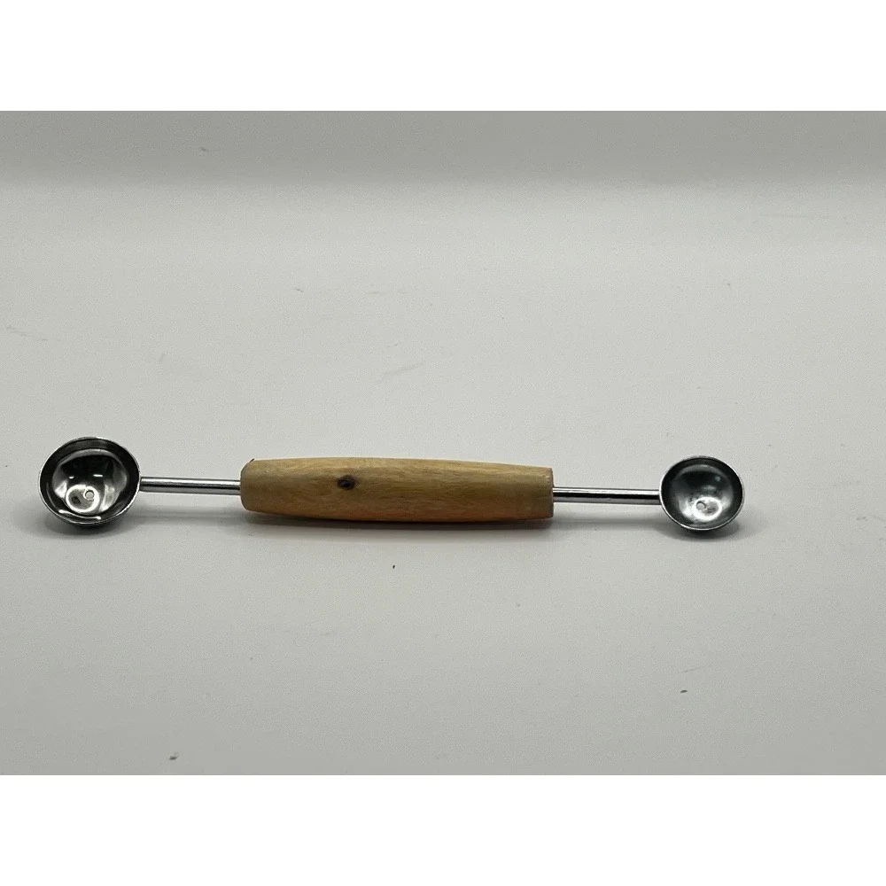 Vintage Double Ended Melon Baller‎ Fruit Vegetable Scoop Tool with Wood Handle
